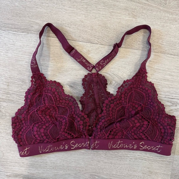 Victoria's Secret Bralette Med Plum Purple Triangle Logo Unlined Front Close - Picture 1 of 4